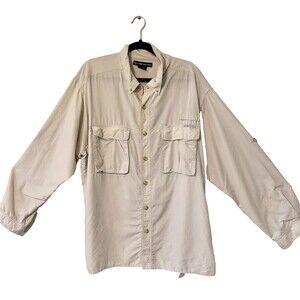 ExOfficio Shirt Mens XXL Beige Tan‎ Brown Nylon Vented Mesh Hiking Outdoors
